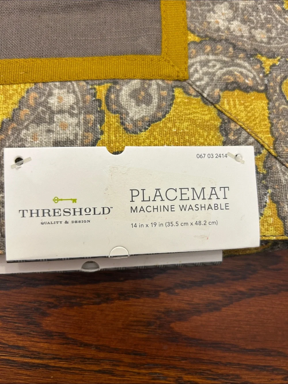 Threshold Brown Center Placemat with Yellow Paisley Border - Set of 4
